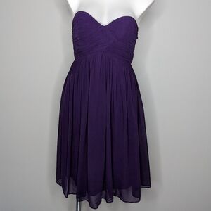 ✨3/$15 Donna Morgan purple silk strapless chiffon cocktail bridesmaid dress 4
